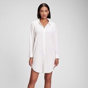 White Linen Button Down Shirt/Cover-up Length